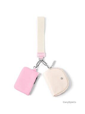 Nylon Keychain Wristlet Wallet Dual Pouch Coin Purse Zip Around